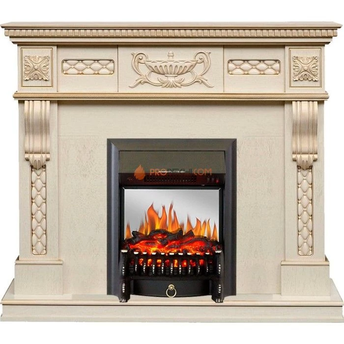 Каминокомплект Royal Flame Corsica - Слоновая кость с патиной (Ширина 1100) с очагом Fobos FX M Black