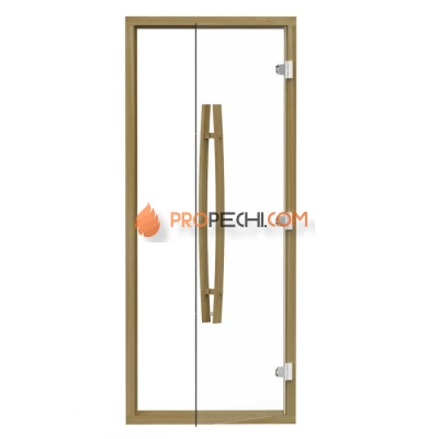 Дверь для бани стеклянная SAWO 741-4SCD-1 7/19, прозрачная, кедр, изогнутая ручка