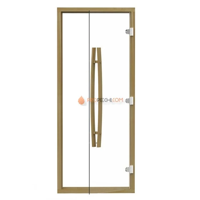 Дверь для бани стеклянная SAWO 741-4SCD-1 7/19, прозрачная, кедр, изогнутая ручка