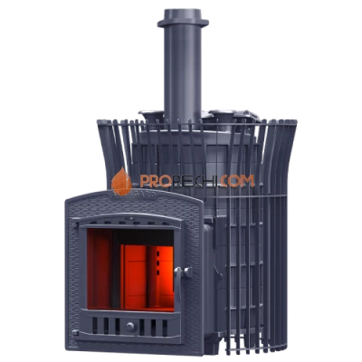 Чугунная печь для бани Гефест Авангард ЗК 24П2 Ураган в сетке Тюльпан