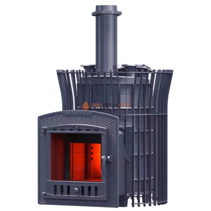 Чугунная печь для бани Гефест Авангард ЗК 24П2 Ураган в сетке Тюльпан