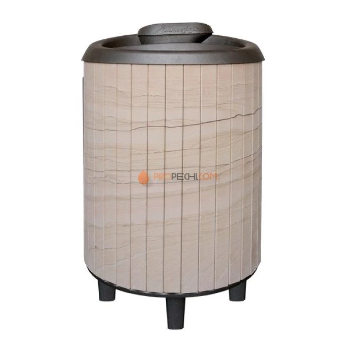 Чугунная печь для бани Атмосфера в ламелях Окаменевшее дерево перенесенный рисунок до 22 м³