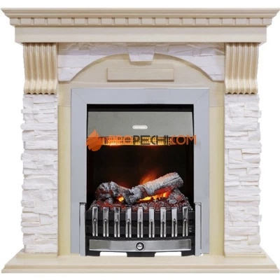 Каминокомплект Dimplex Dublin - Слоновая кость с патиной / Сланец крем с очагом Danville Chrome FB2