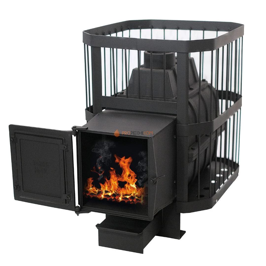Чугунная банная печь "Сибирь-24" с универсальной чугунной топочной дверцей