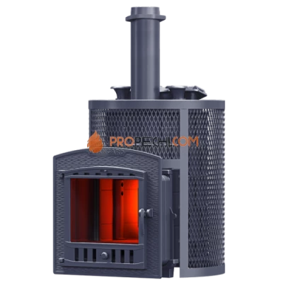 Чугунная печь для бани Гефест Авангард ЗК 30П2 Ураган в круглой сетке