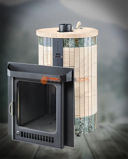 Банная печь Ферингер ПФ Оптима Окаменевшее дерево перенесенный рисунок + Жадеит