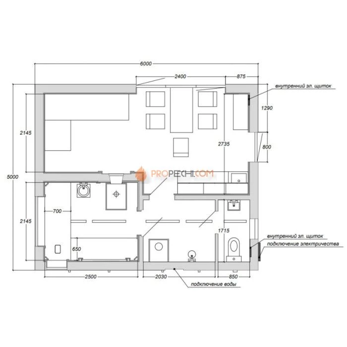 Каркасная двухмодульная баня Woodson 6х5 (утепление 100)