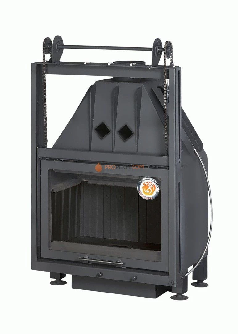 Каминная топка ЭкоКамин Альфа 700 KВ с контргрузом черный шамот