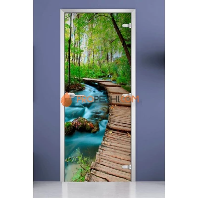 Стеклянная межкомнатная дверь DoorWood с фотопечатью Forest-10, 2000х600 мм