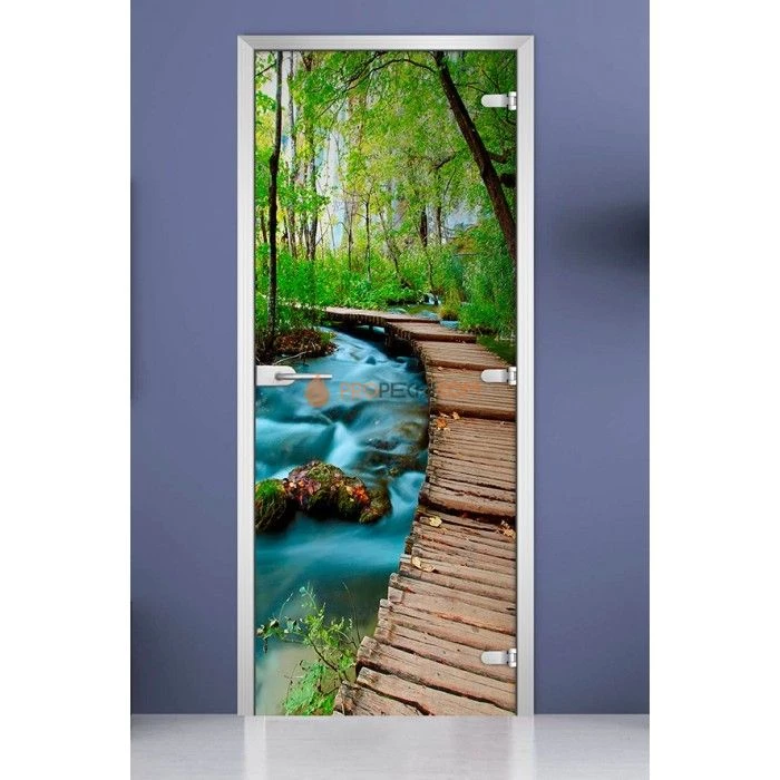 Стеклянная межкомнатная дверь DoorWood с фотопечатью Forest-10, 2000х600 мм