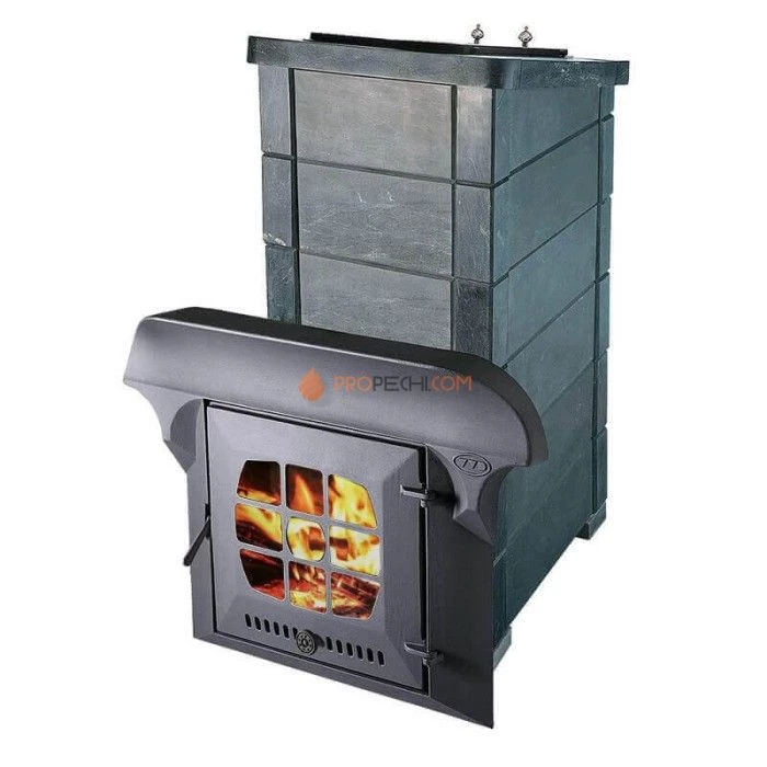Чугунная печь для бани Инжкомцентр ВВД Калита Экстрим РК (талькохлорит) с чугунным порталом и чугунной дверцей