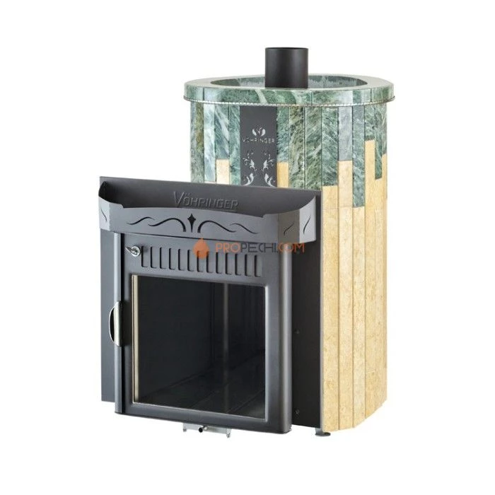 Дровяная печь для сауны Ферингер Мини До 16 м³ - Змеевик + Сильвия Оро - обрамление Камень
