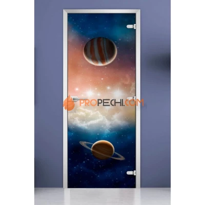 Стеклянная межкомнатная дверь DoorWood с фотопечатью Space-09, 2000х600 мм