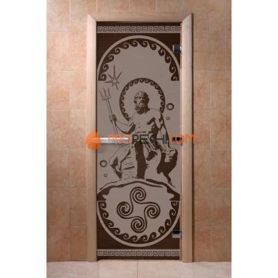 Дверь для бани DoorWood с рисунком Посейдон Черный жемчуг матовая, 1900x700 мм