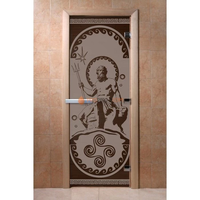 Дверь для бани DoorWood с рисунком Посейдон Черный жемчуг матовая, 1900x700 мм