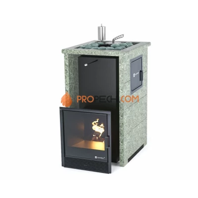 Дровяная печь для бани ИзиСтим Сочи М2 в трехстороннем кожухе с открытым верхом из жадеита