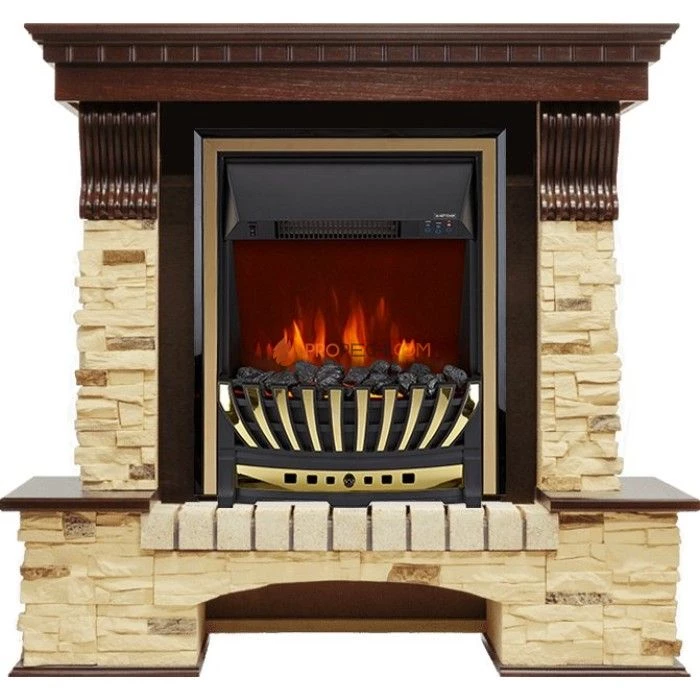 Каминокомплект Royal Flame Pierre Luxe угловой - Темный дуб / Сланец с очагом Aspen Gold