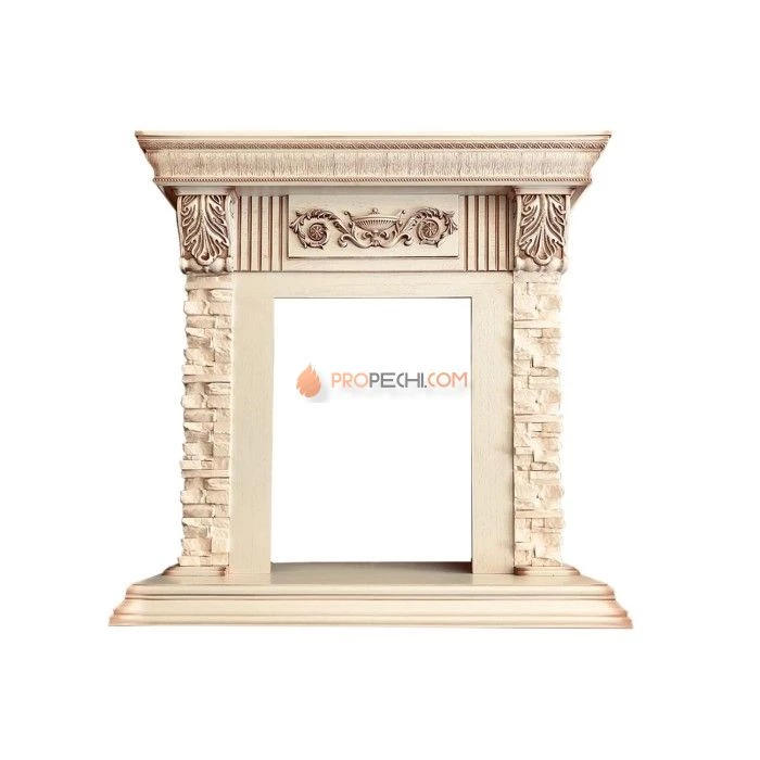 Каминокомплект Royal Flame Luxemburg (каменный) - Сланец/Cлоновая кость с патиной с очагом Aspen Gold