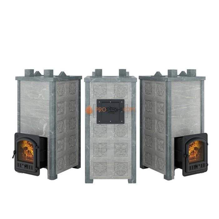 Печь для бани Эверест Легкий пар Профи в облицовке Талькохлорит, Резная (3 стороны) S-50 мм