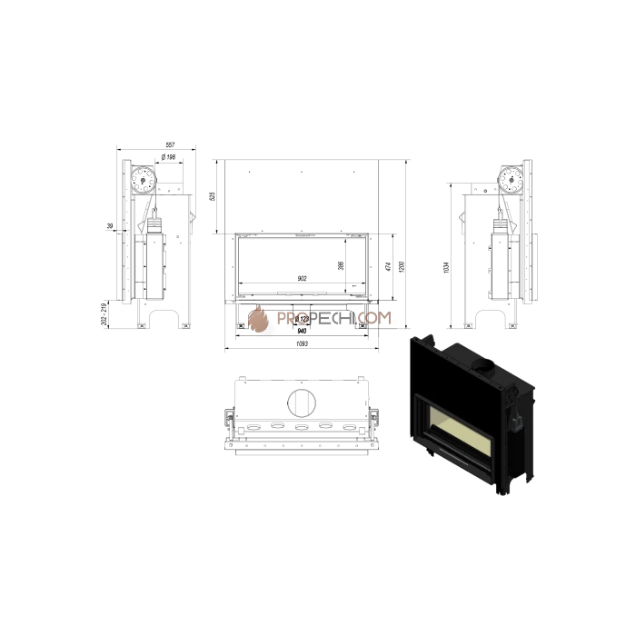 Каминная топка стальная Kratki MILA/G (гильотина) (16 кВт)