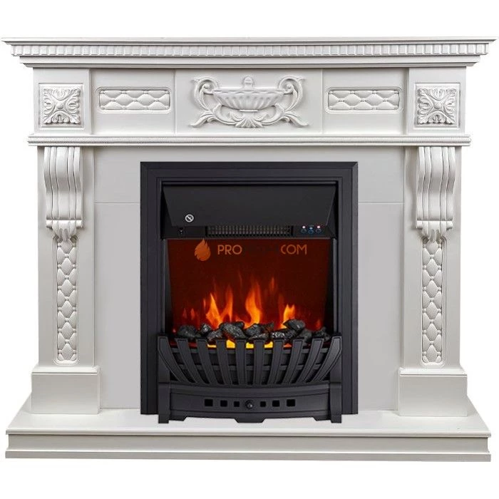 Каминокомплект Royal Flame Corsica - Матовый белый (Ширина 1100) с Электрическим очагом Royal Flame Aspen Black