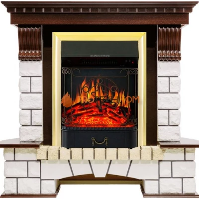 Каминокомплект Royal Flame Pierre Luxe - Темный дуб / Белый с очагом Majestic FX Brass