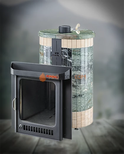 Банная печь Ферингер ПФ Оптима Жадеит перенесенный рисунок + Окаменевшее дерево