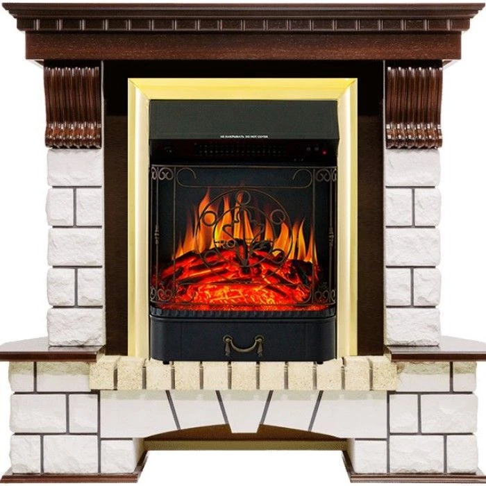 Каминокомплект Royal Flame Pierre Luxe - Темный дуб / Белый с очагом Majestic FX Brass