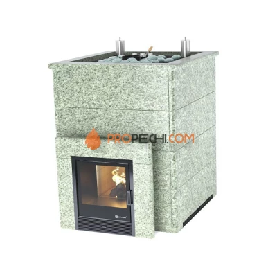 Дровяная печь для бани ИзиСтим Домна 60 К в камне Жадеит