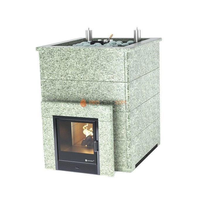 Дровяная печь для бани ИзиСтим Домна 60 К в камне Жадеит