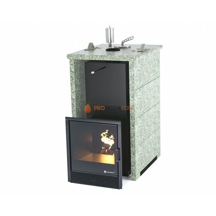 Дровяная печь для бани ИзиСтим Сочи в трехстороннем кожухе из жадеита