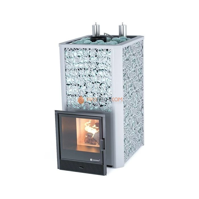 Дровяная печь для бани ИзиСтим Ялта 45 К в кожухе Хохлома