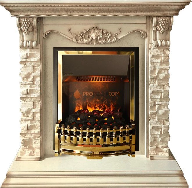 Камин электрический Adriana слоновая кость патина с очагом Atherton