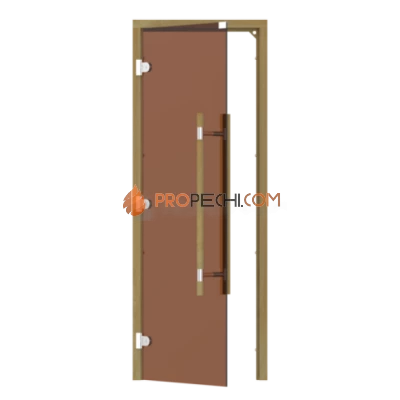 Дверь для бани стеклянная SAWO 741-3SGD-L-3 7/19, бронза, левая, без порога, кедр, прямая ручка с металлической вставкой