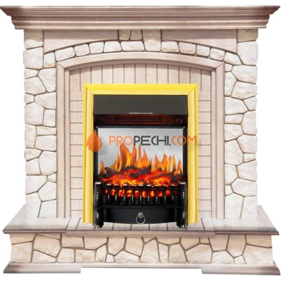 Каминокомплект Royal Flame Preston - Белый/Слоновая кость с патиной с очагом Fobos FX M Brass
