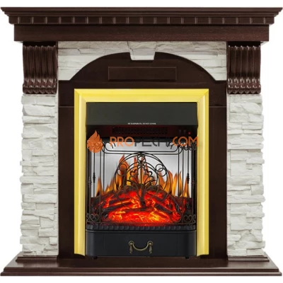 Каминокомплект Royal Flame Dublin угловой - Темный дуб / Сланец белый с очагом Majestic FX M Brass