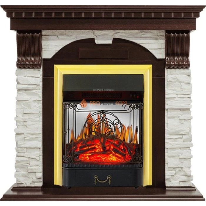 Каминокомплект Royal Flame Dublin угловой - Темный дуб / Сланец белый с очагом Majestic FX M Brass