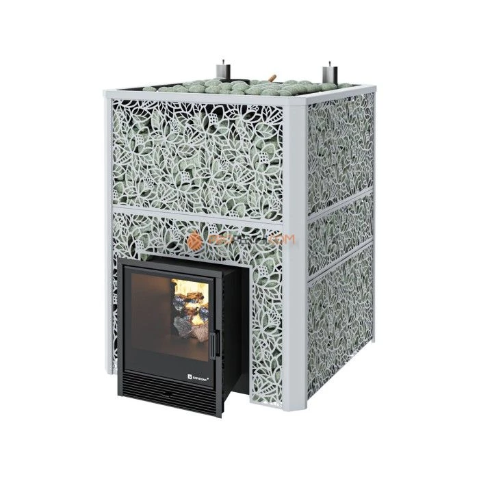 Дровяная печь для бани ИзиСтим Ялта 80 К/2024 в кожухе Хохлома серый