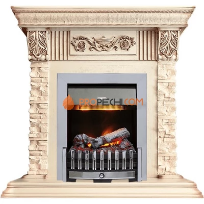 Каминокомплект Dimplex Luxemburg (каменный) - Сланец/Cлоновая кость с патиной с очагом Danville Chrome FB2