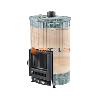 Дровяная печь для бани Ферингер Уют-18 до 18 м³ - Окаменевшее дерево перенесённый рисунок + Змеевик