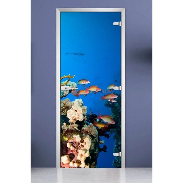 Стеклянная межкомнатная дверь DoorWood с фотопечатью Underwater World-10, 2000х700 мм