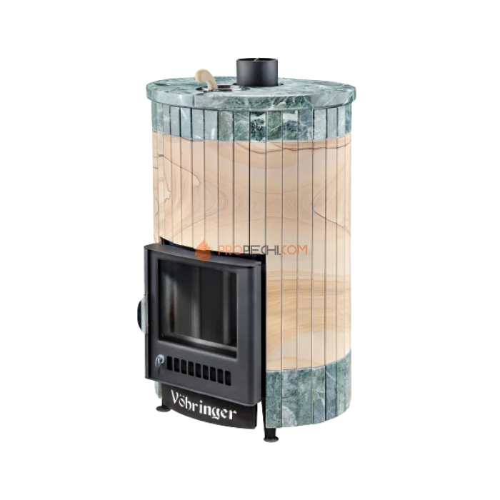 Дровяная печь для бани Ферингер Уют-18 до 18 м³ - Окаменевшее дерево перенесённый рисунок + Змеевик