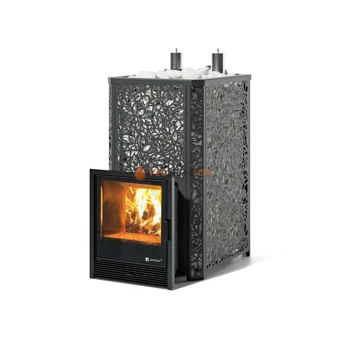 Дровяная печь для бани ИзиСтим Ялта 40 К/2024 в кожухе Хохлома черный