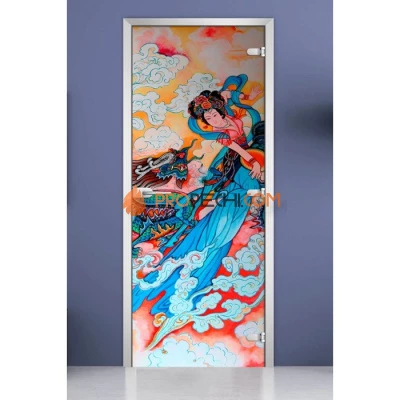 Стеклянная межкомнатная дверь DoorWood с фотопечатью Painting-05, 2000х800 мм