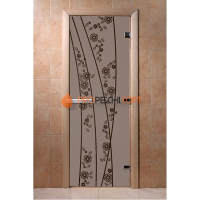 Дверь для бани DoorWood с рисунком Весна цветы Черный жемчуг матовая, 2000x800 мм