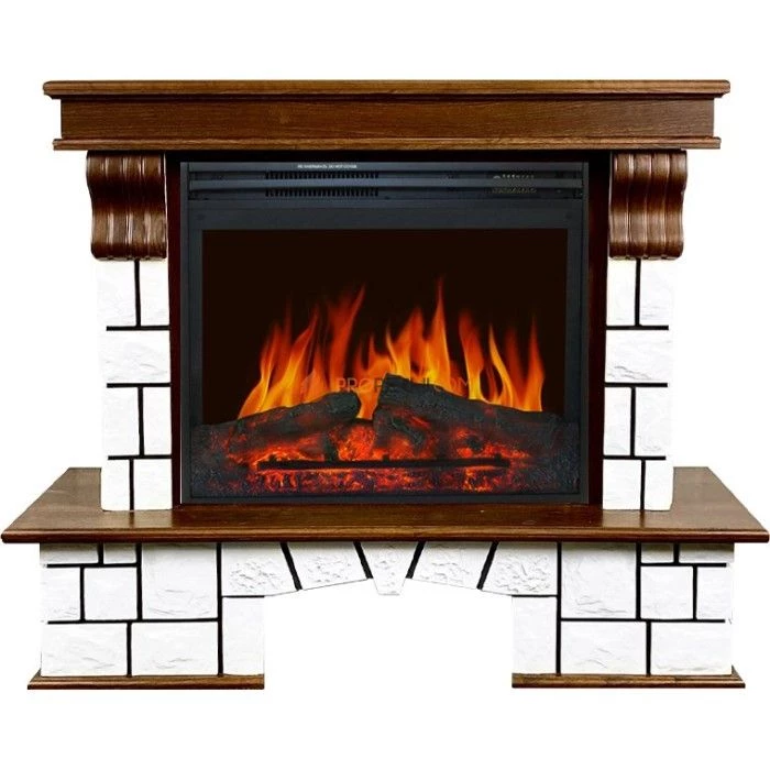 Каминокомплект Royal Flame Porto (Разборный) - Орех/Белый камень с очагом Jupiter FX New