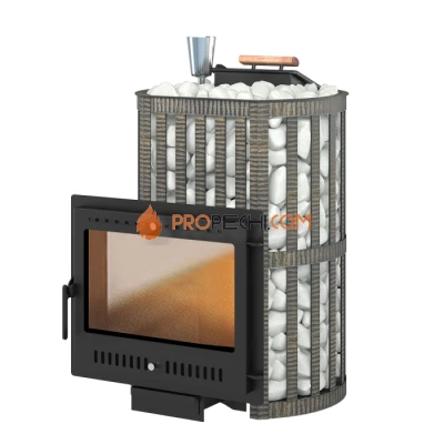 Чугунная печь для бани Везувий Ураган Ковка 22 Панорама М