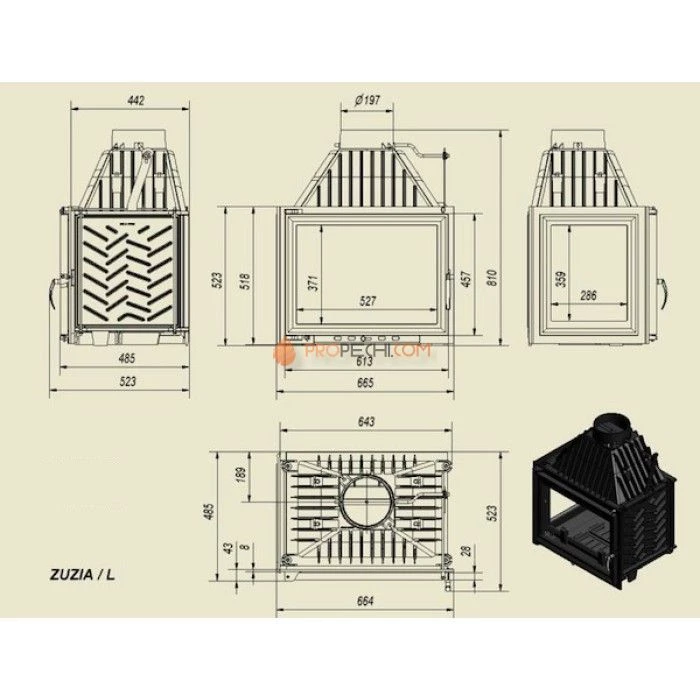 Каминная топка Kratki Zuzia/L (стекло слева)
