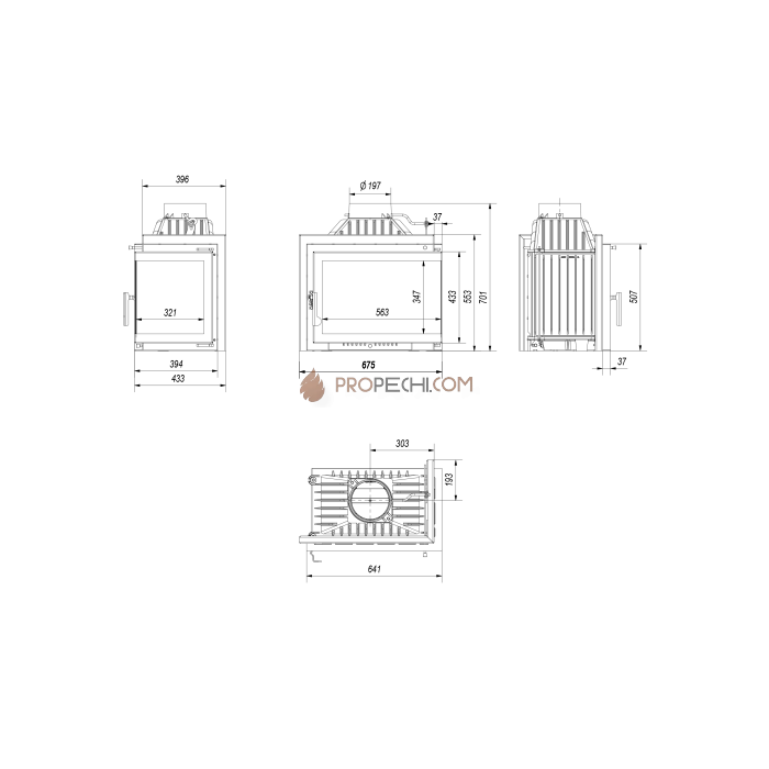 Каминная топка Kratki SMART/M/S/P/BS (угловое стекло справа)