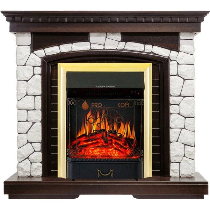 Каминокомплект Royal Flame Glasgow - Темный дуб / Белый с очагом Majestic FX Brass